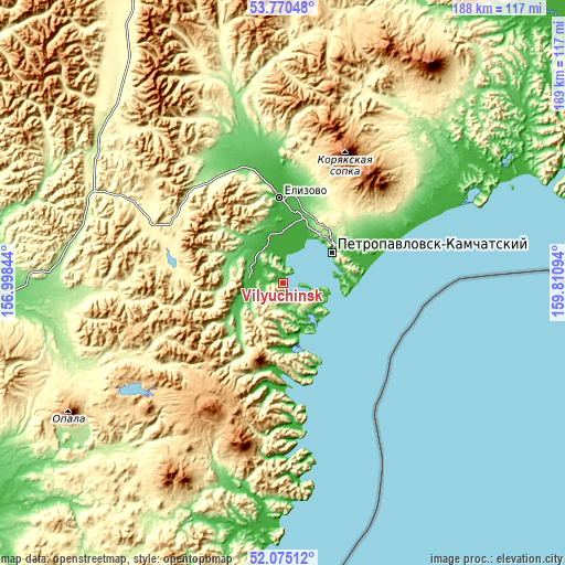 Topographic map of Vilyuchinsk