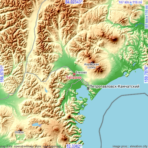 Topographic map of Yelizovo