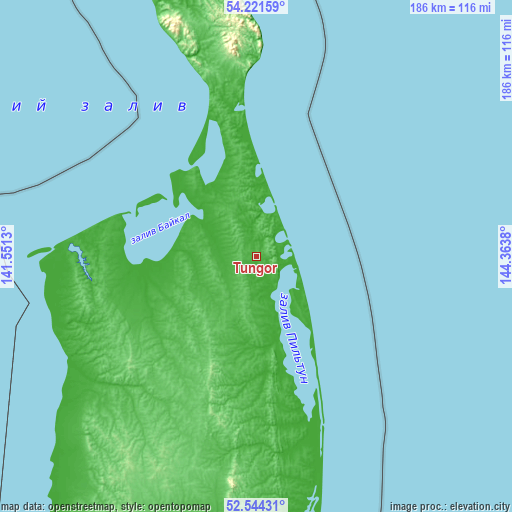 Topographic map of Tungor