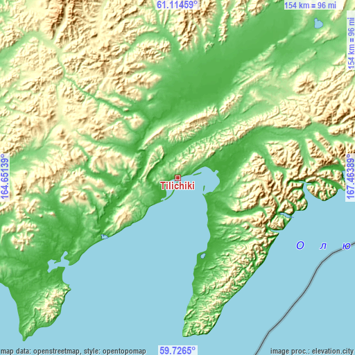 Topographic map of Tilichiki