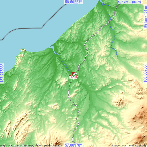 Topographic map of Tigil’