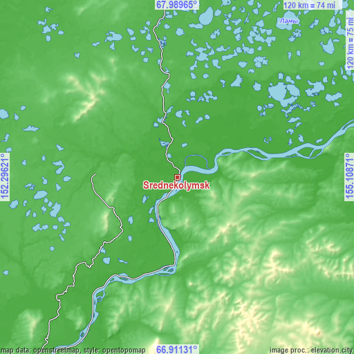 Topographic map of Srednekolymsk