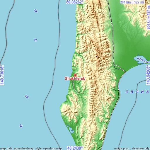 Topographic map of Shakhtersk