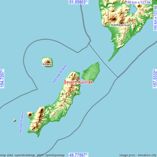 Topographic map of Severo-Kuril’sk