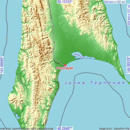 Topographic map of Poronaysk