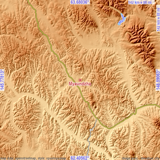 Topographic map of Myaundzha