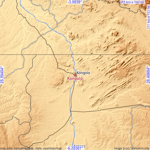 Topographic map of Kongolo