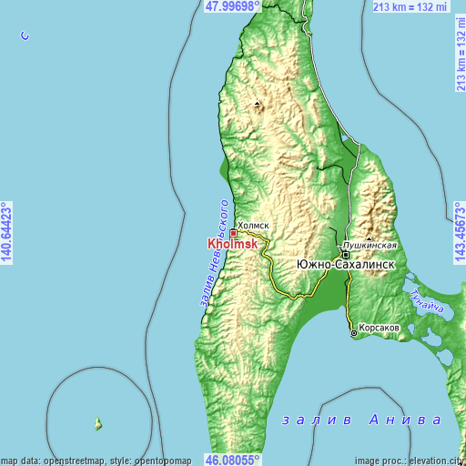 Topographic map of Kholmsk