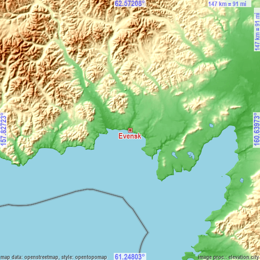 Topographic map of Evensk