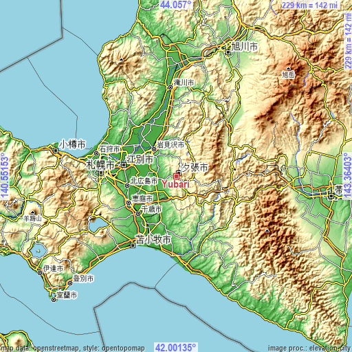 Topographic map of Yūbari