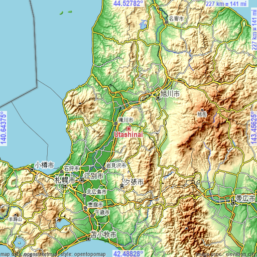 Topographic map of Utashinai