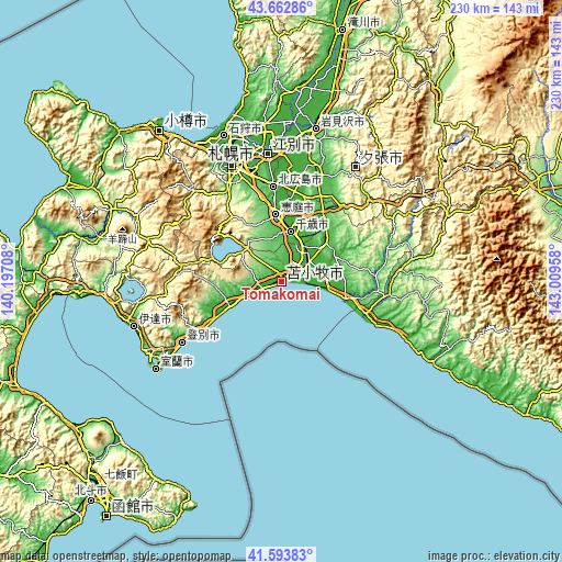 Topographic map of Tomakomai
