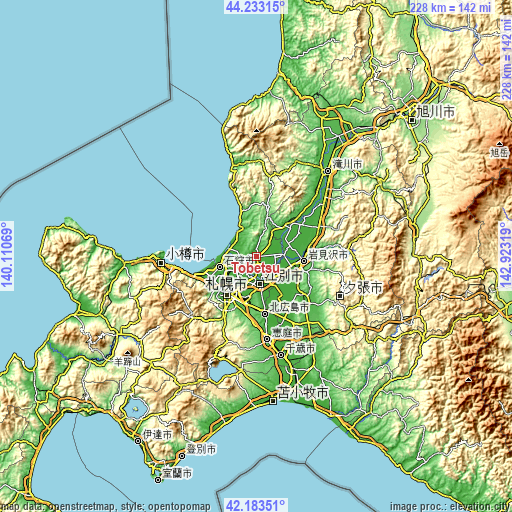 Topographic map of Tōbetsu