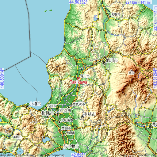 Topographic map of Takikawa