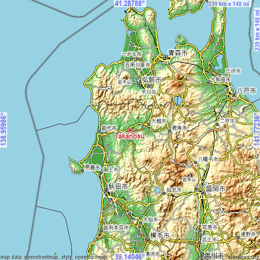 Topographic map of Takanosu