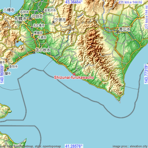 Topographic map of Shizunai-furukawachō