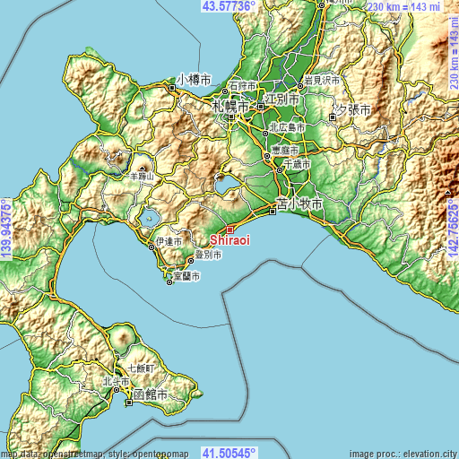 Topographic map of Shiraoi