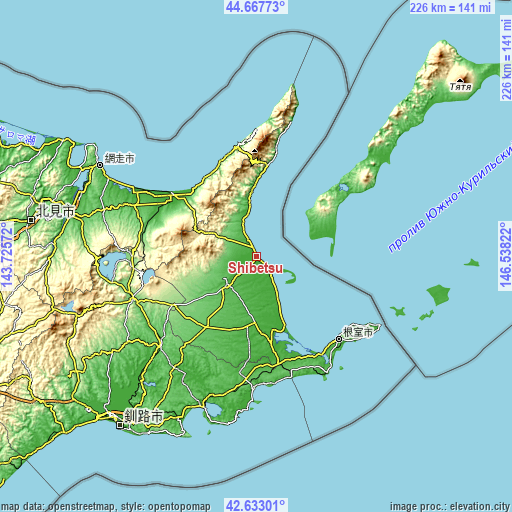 Topographic map of Shibetsu