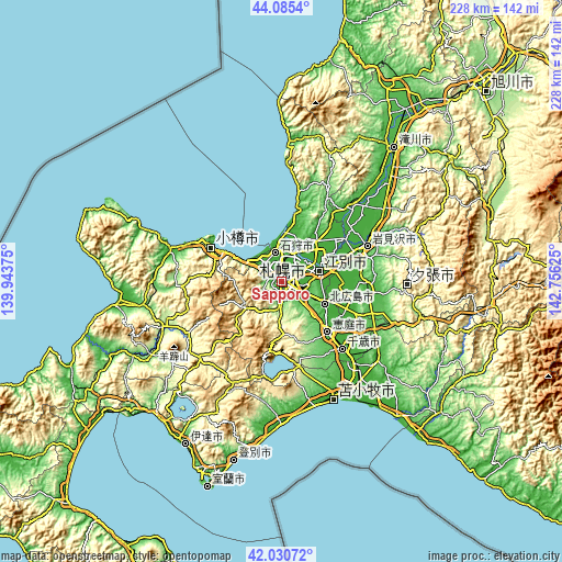 Topographic map of Sapporo