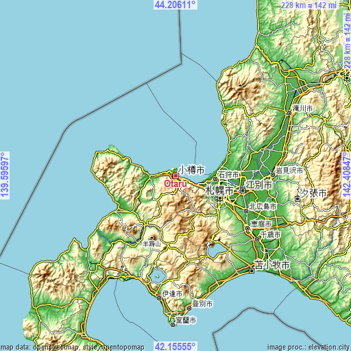 Topographic map of Otaru