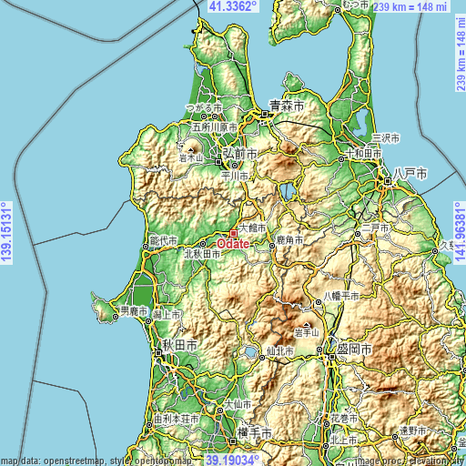 Topographic map of Ōdate