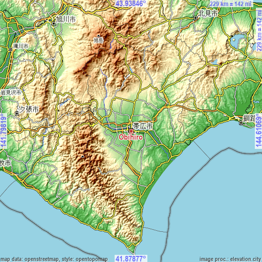 Topographic map of Obihiro