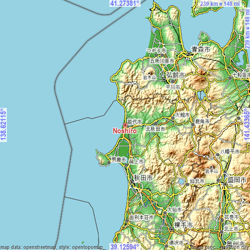 Topographic map of Noshiro
