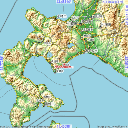 Topographic map of Noboribetsu