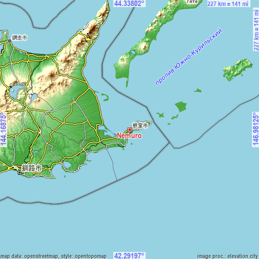 Topographic map of Nemuro
