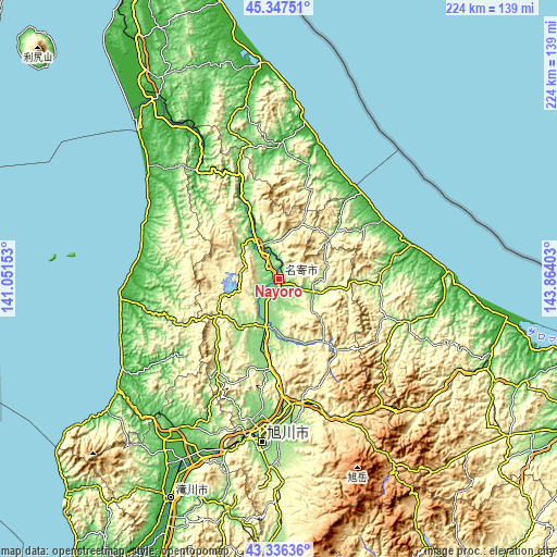 Topographic map of Nayoro