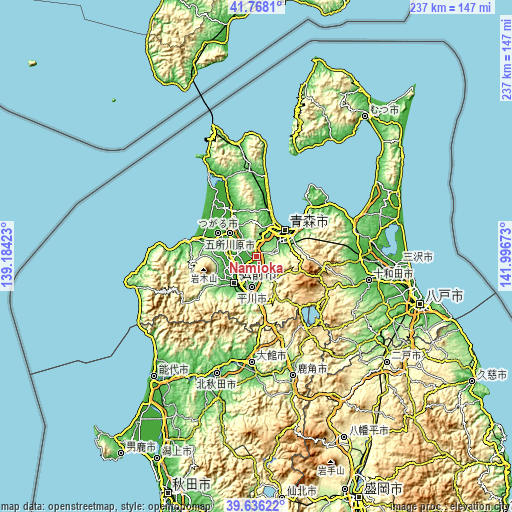 Topographic map of Namioka
