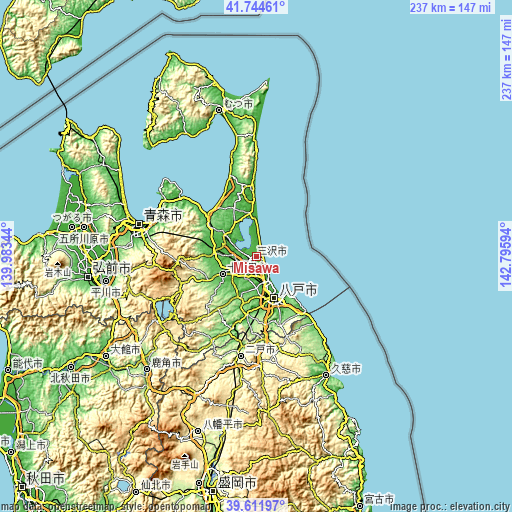 Topographic map of Misawa