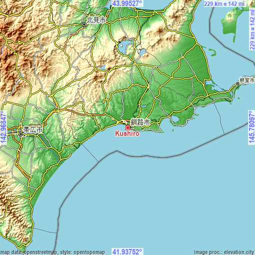 Topographic map of Kushiro