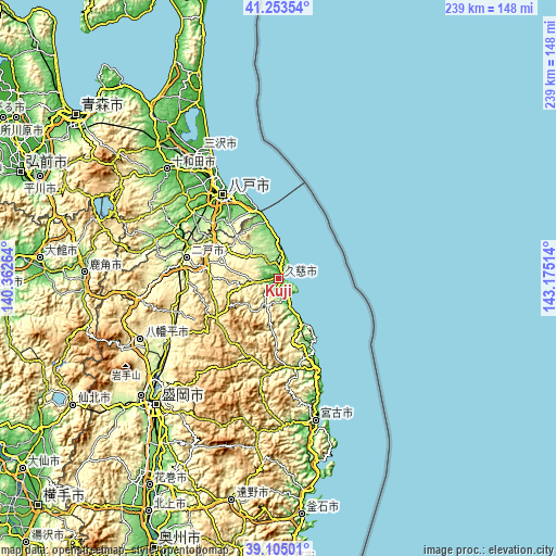 Topographic map of Kuji