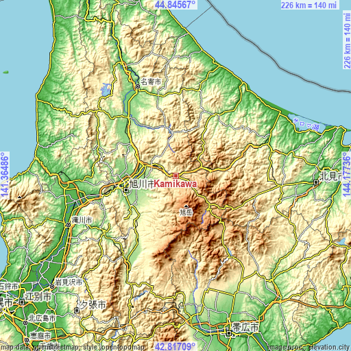 Topographic map of Kamikawa