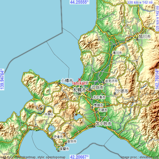 Topographic map of Ishikari