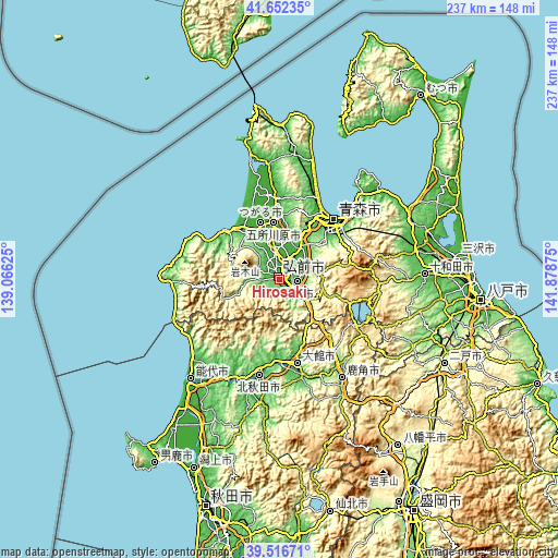Topographic map of Hirosaki