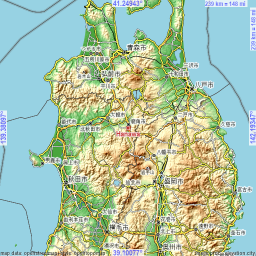 Topographic map of Hanawa