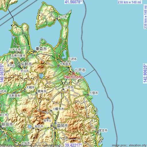 Topographic map of Hachinohe