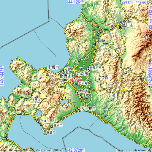Topographic map of Ebetsu