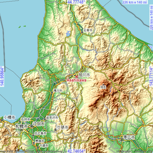 Topographic map of Asahikawa