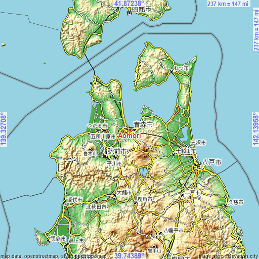 Topographic map of Aomori