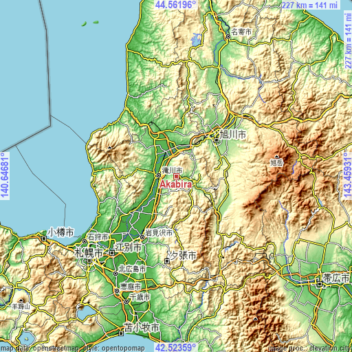 Topographic map of Akabira