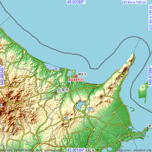 Topographic map of Abashiri