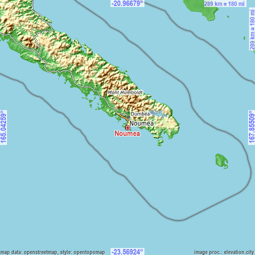 Topographic map of Nouméa