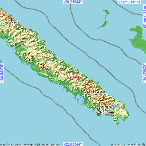 Topographic map of Canala