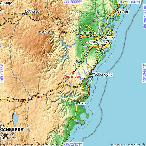 Topographic map of Yerrinbool