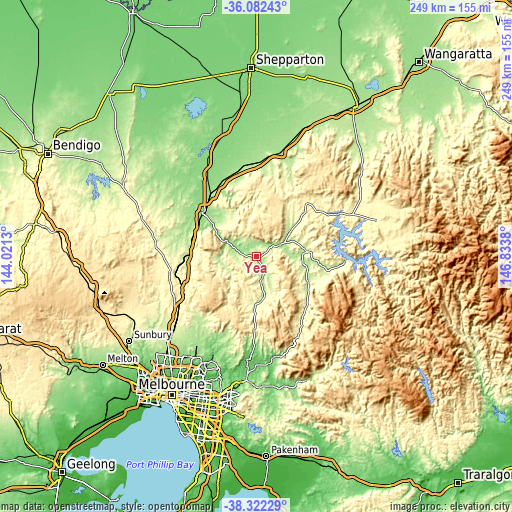 Topographic map of Yea