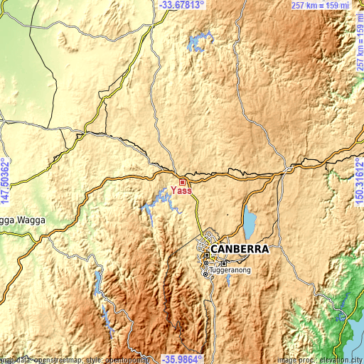 Topographic map of Yass