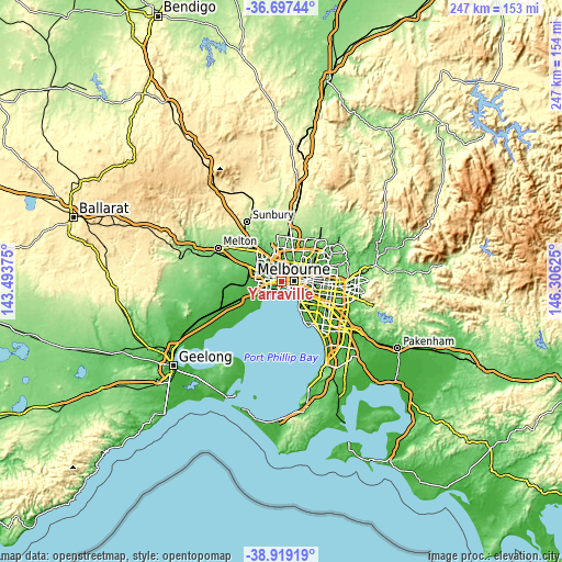 Topographic map of Yarraville